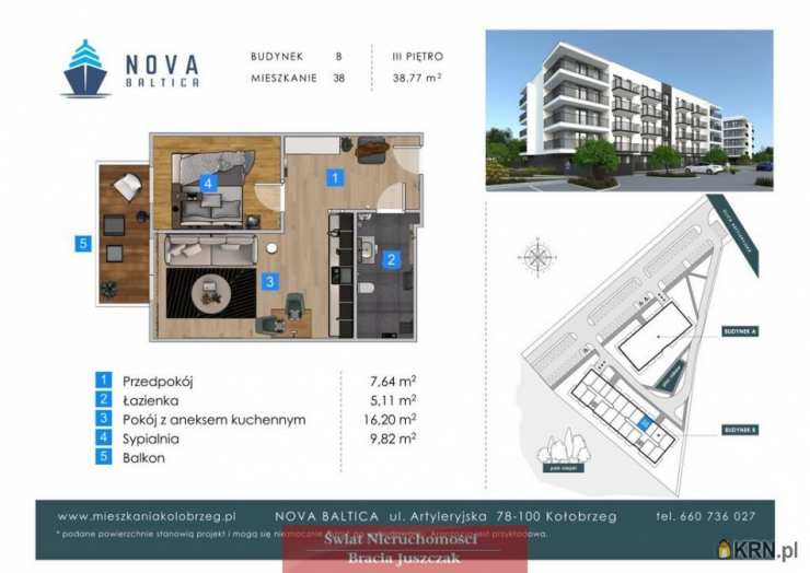 Mieszkanie  na sprzedaż, 2 pokojowe, Kołobrzeg, ul. 