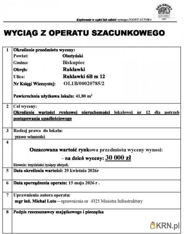 2 pokojowe, Rukławki, ul. , Mieszkanie  na sprzedaż
