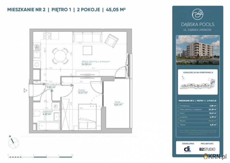Mieszkanie  na sprzedaż, Kraków, Grzegórzki, ul. Dąbska, 2 pokojowe