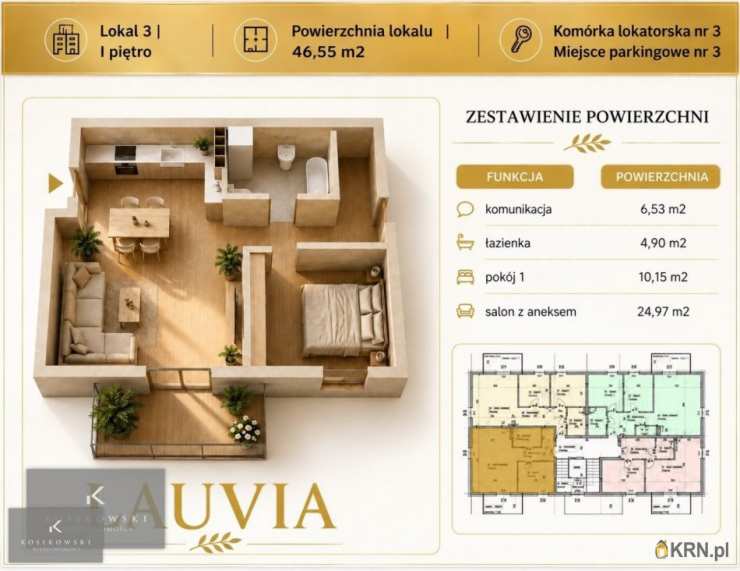 2 pokojowe, Namysłów, ul. B. Leśmiana, Mieszkanie  na sprzedaż