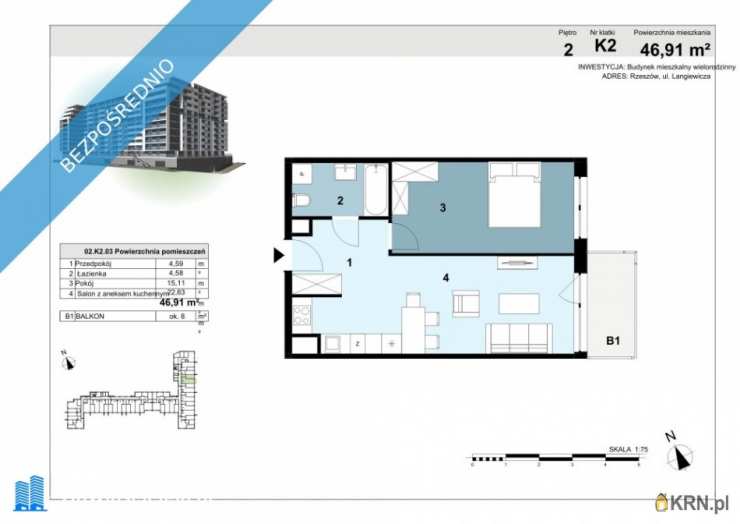 Mieszkanie  na sprzedaż, Rzeszów, Śródmieście, ul. gen. M. Langiewicza, 2 pokojowe