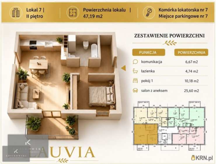 Namysłów, ul. B. Leśmiana, 2 pokojowe, Mieszkanie  na sprzedaż