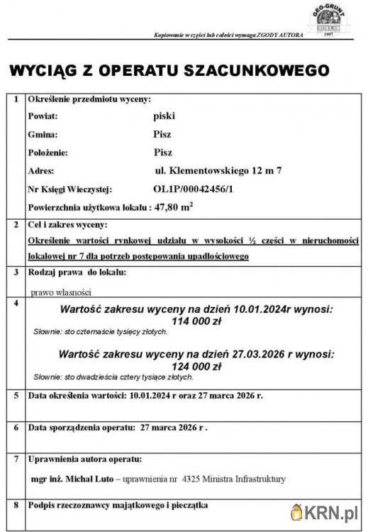 2 pokojowe, Pisz, ul. , Mieszkanie  na sprzedaż