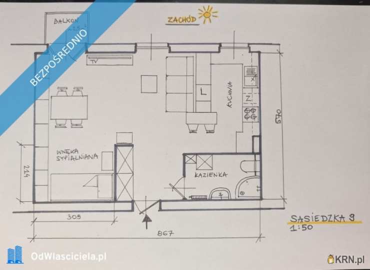 Mieszkanie  na sprzedaż, Wrocław, Krzyki, ul. Sąsiedzka, 1 pokojowe