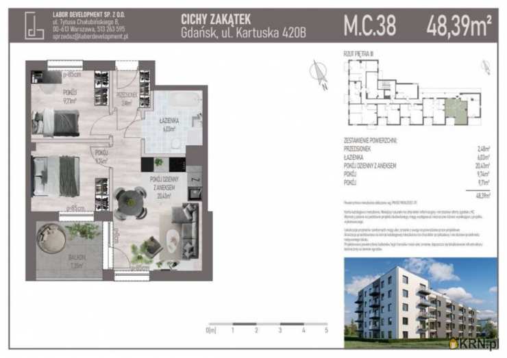 Gdańsk, Siedlce, ul. Kartuska, 3 pokojowe, Mieszkanie  na sprzedaż