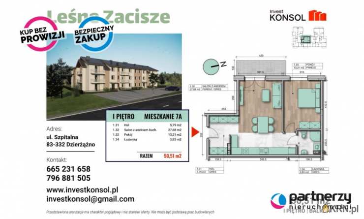 Dzierżążno, ul. Szpitalna, 2 pokojowe, Mieszkanie  na sprzedaż