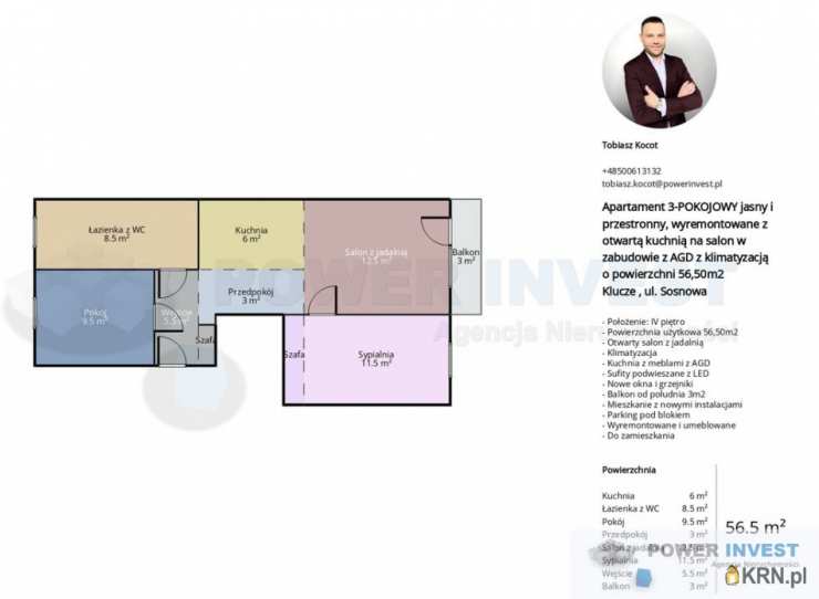 Mieszkanie  na sprzedaż, 3 pokojowe, Klucze, ul. 