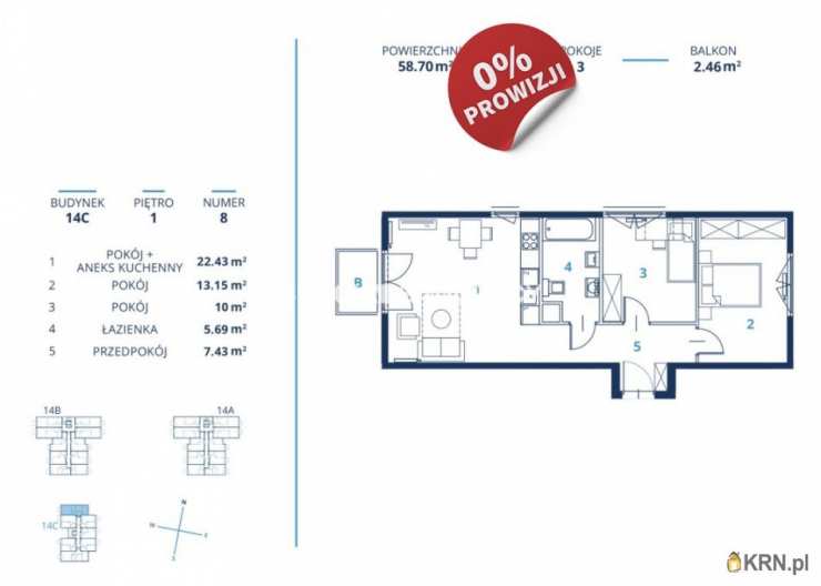 Mieszkanie  na sprzedaż, Kraków, Dębniki/Ruczaj, ul. K. Bunscha, 3 pokojowe