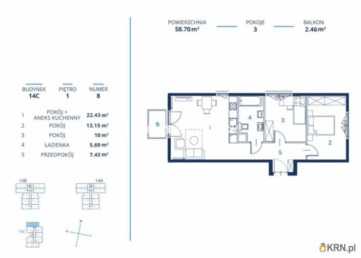 Mieszkanie  na sprzedaż, Kraków, Dębniki/Ruczaj, ul. K. Bunscha, 3 pokojowe