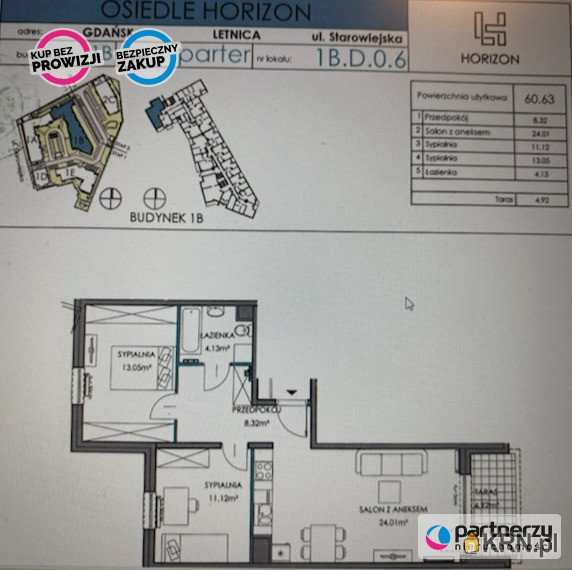 PARTNERZY Nieruchomości sp. z o.o., Mieszkanie  na sprzedaż, Gdańsk, Letnica, ul. Starowiejska
