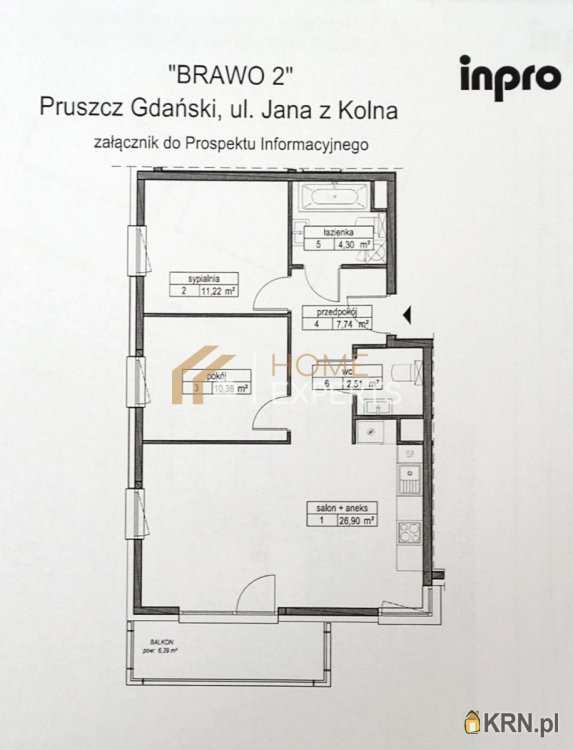 3 pokojowe, Mieszkanie  na sprzedaż, Pruszcz Gdański, ul. Jana z Kolna