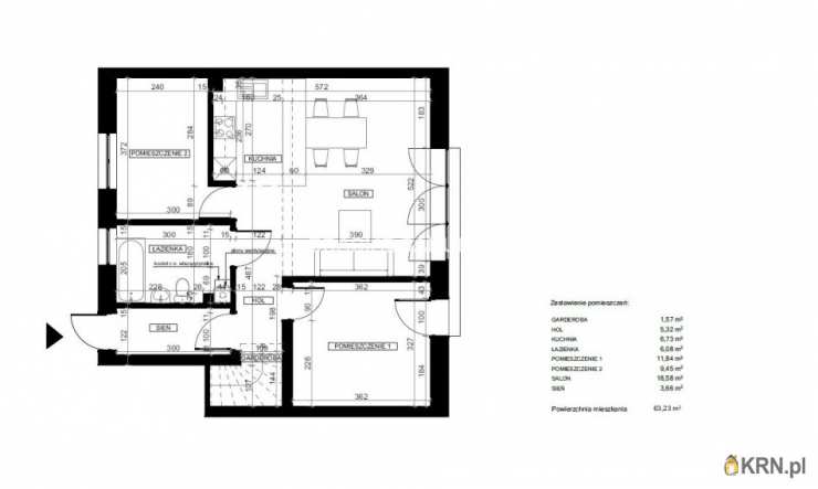 3 pokojowe, Mieszkanie  na sprzedaż, Kokotów, ul. 