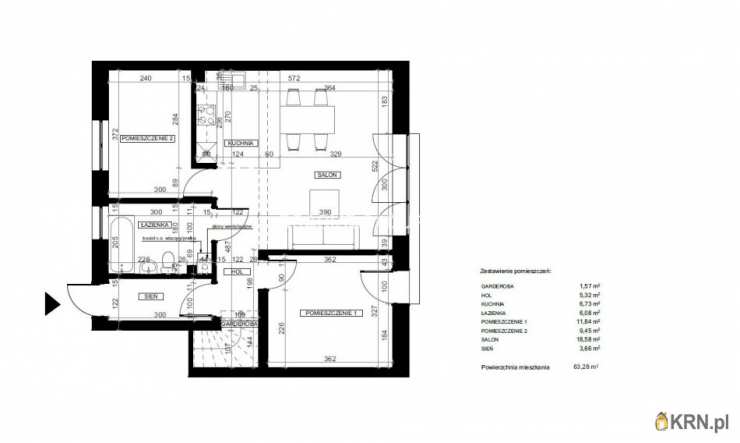 3 pokojowe, Mieszkanie  na sprzedaż, Kokotów, ul. 