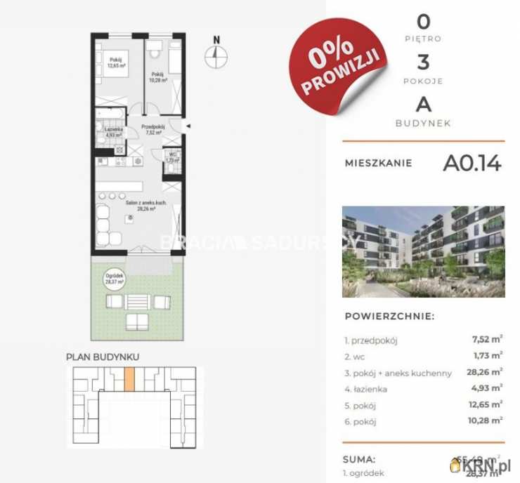 Mieszkanie  na sprzedaż, Kraków, Podgórze/Rybitwy, ul. T. Śliwiaka, 3 pokojowe