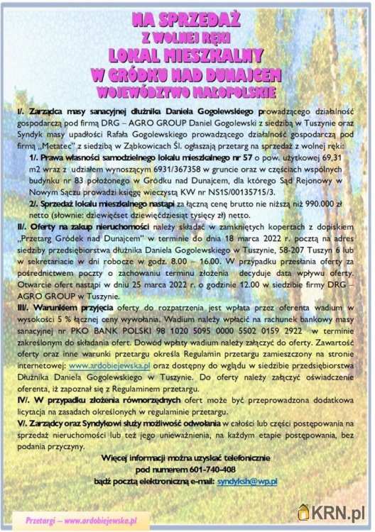 2 pokojowe, Gródek nad Dunajcem, ul. , Mieszkanie  na sprzedaż