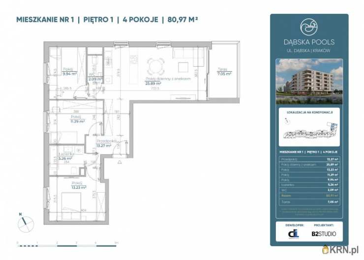 Mieszkanie  na sprzedaż, Kraków, Grzegórzki, ul. Dąbska, 4 pokojowe