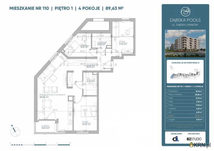 Mieszkanie  na sprzedaż, Kraków, Grzegórzki, ul. Dąbska, 4 pokojowe