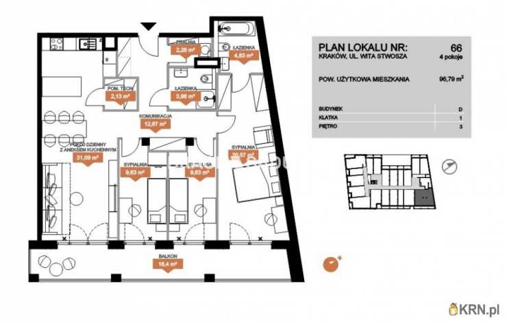 4 pokojowe, Mieszkanie  na sprzedaż, Kraków, Zwierzyniec, ul. Stwosza